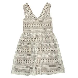 Vintage BCBGMAXAZRIA Cream Geometric Lace Fit & Flare Dress Boho Festival Sz 6